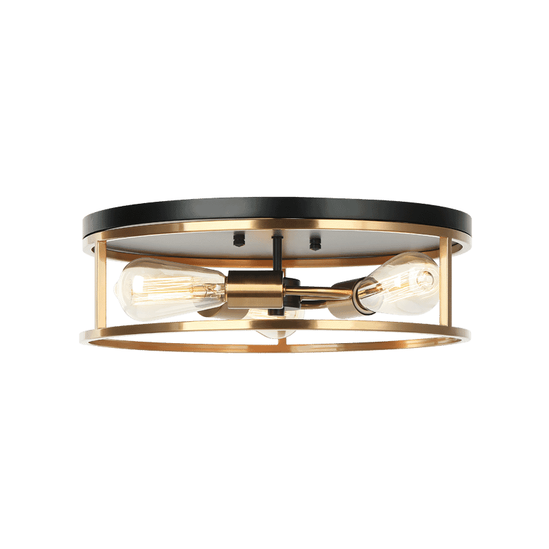 Black & Aged Gold Brass Three Light Ceiling Mount from the Clarke Collection