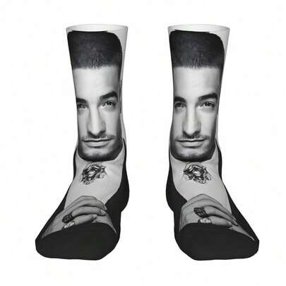 Maluma Men'S Fashion Socks - Black & White Contrast Design With Bold "MALUMA" Print, Comfortable Polyester Blend, Perfect For Casual Attire, Home & Ou