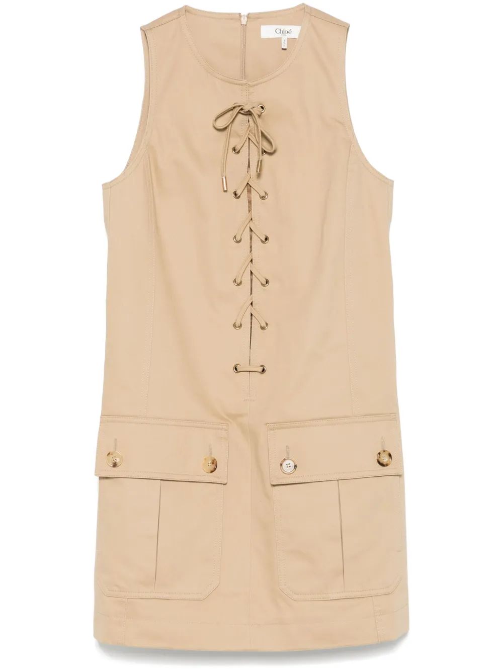 Cotton Satin Mini Dress with Front Laces and Double Slit