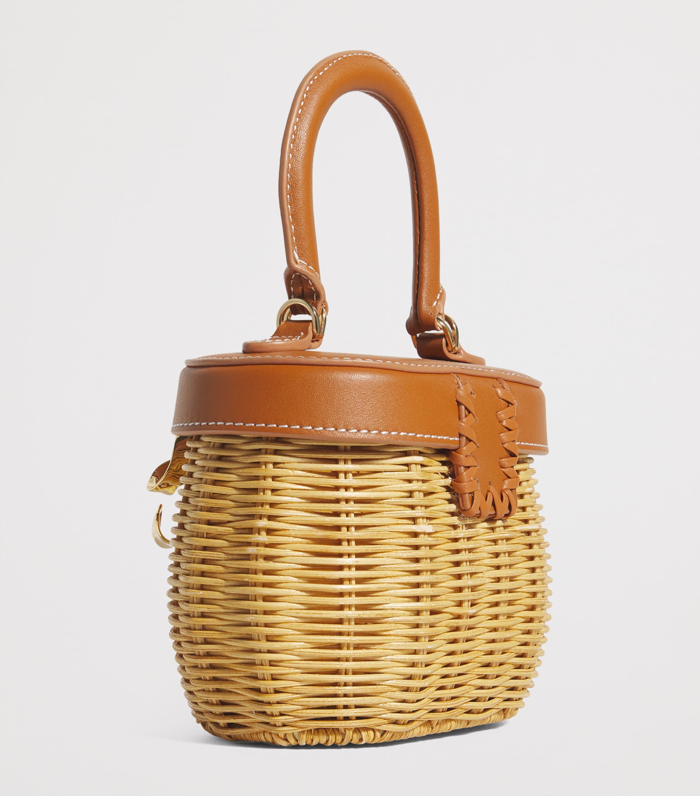 Rattan Bow Top-Handle Basket Bag