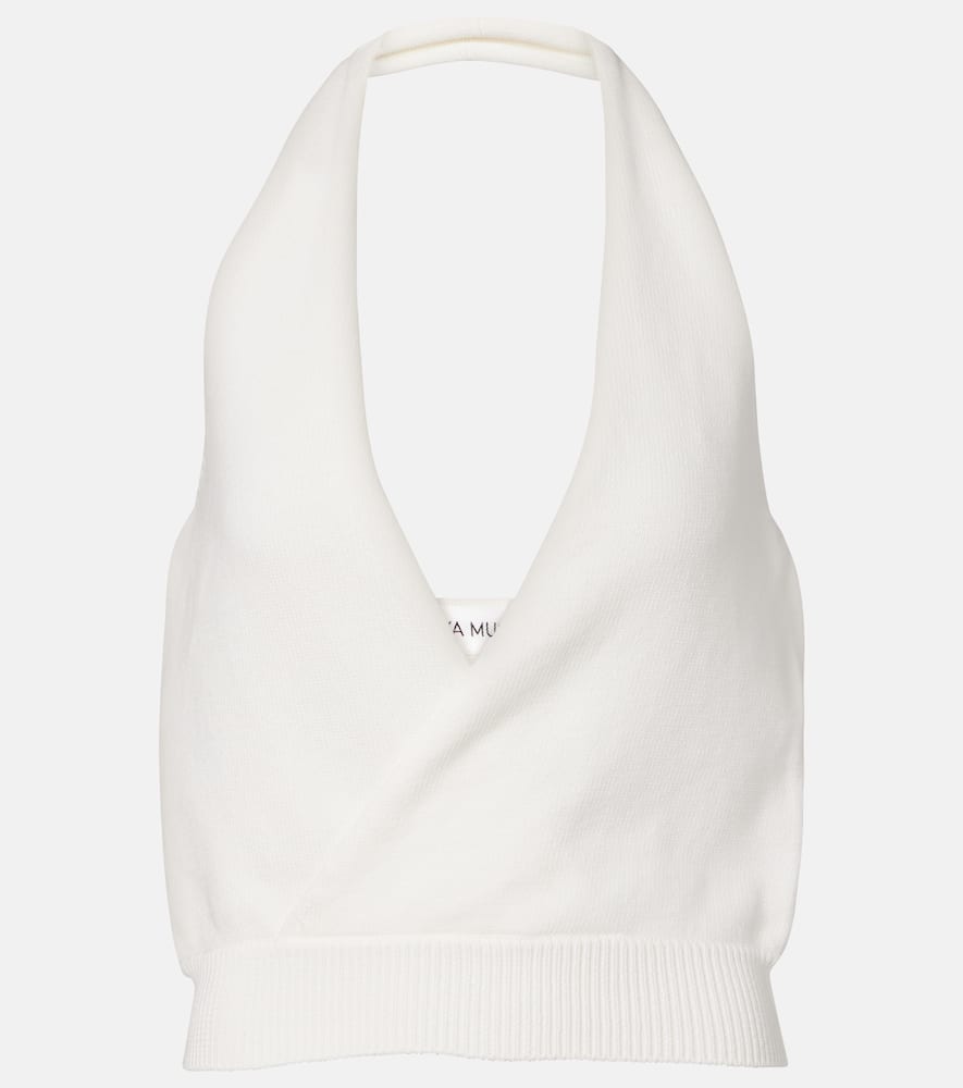 Halterneck cotton-blend top