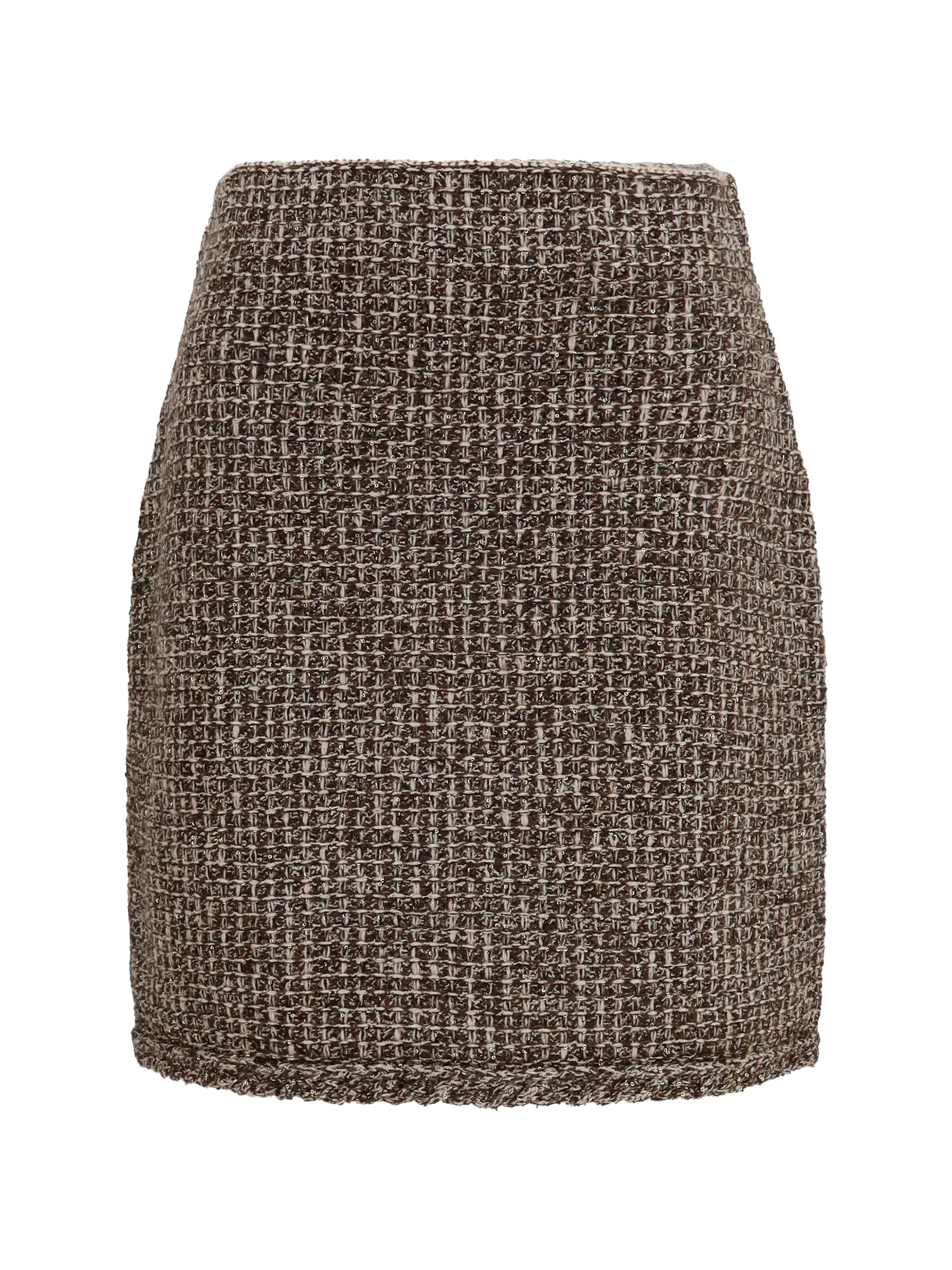 Tweed with Sequin Embellishment Skirt — Brown