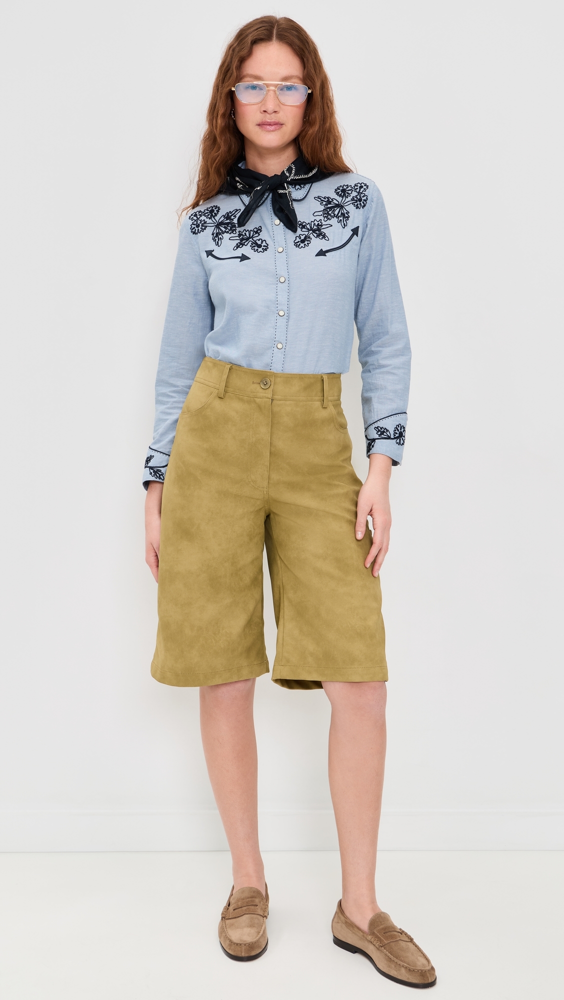 THE GREAT x Stetson The Chambray Embroidered Western Shirt Chambray
