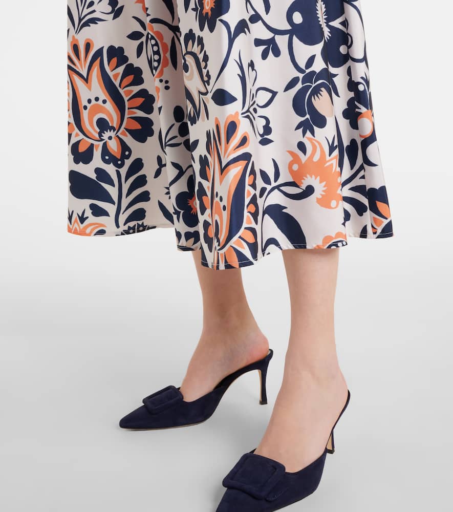 Printed satin midi skirt