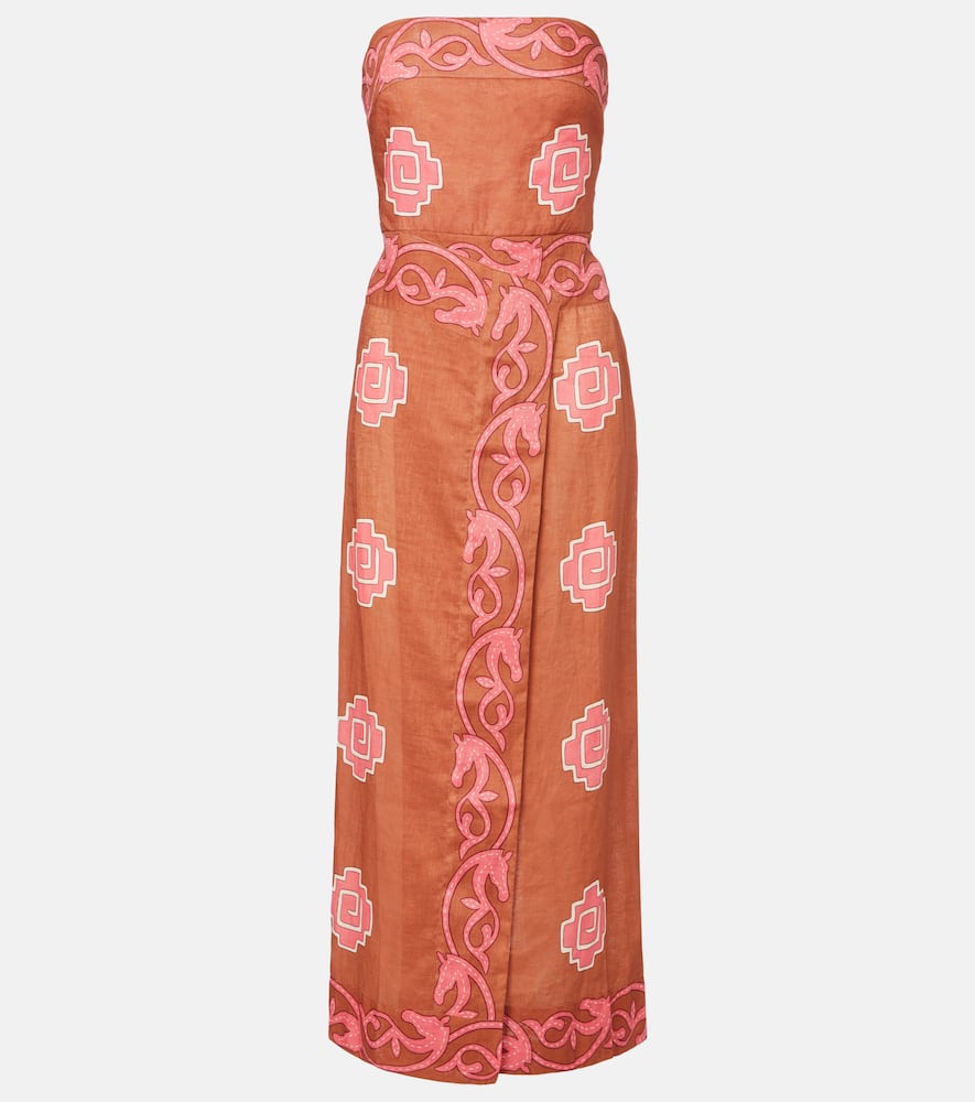 Embroidered smocked linen midi dress