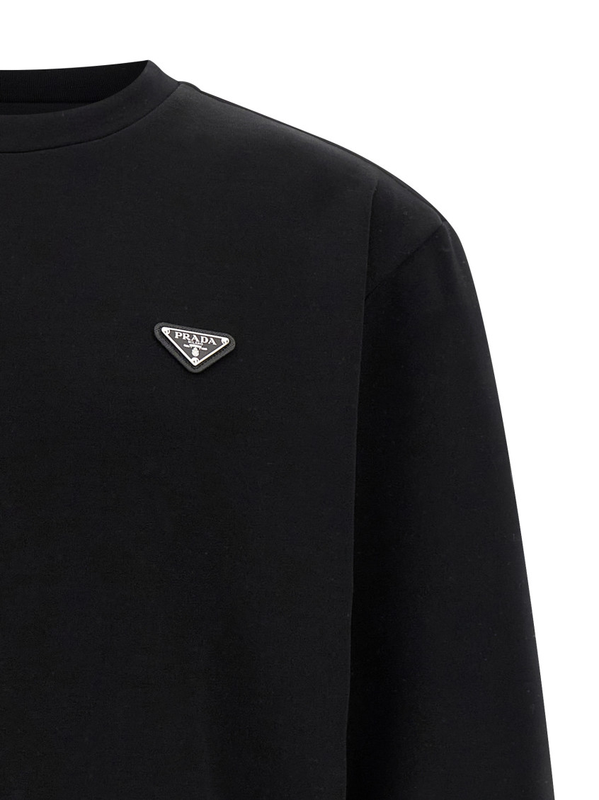 Black Cotton Sweatshirt Nero Exterior: Nylon Felpe - Men