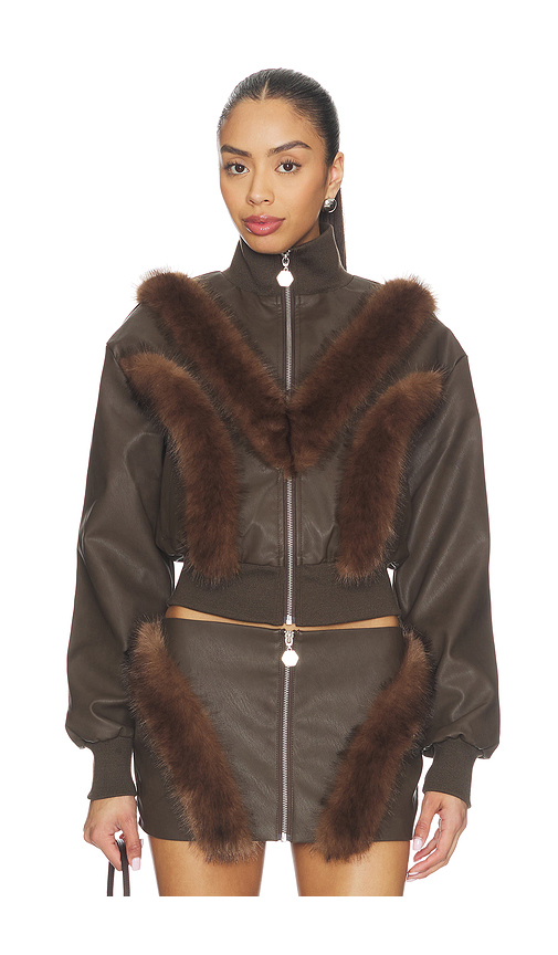 OW Collection Bela Faux Fur Jacket in Brown. M. Also in