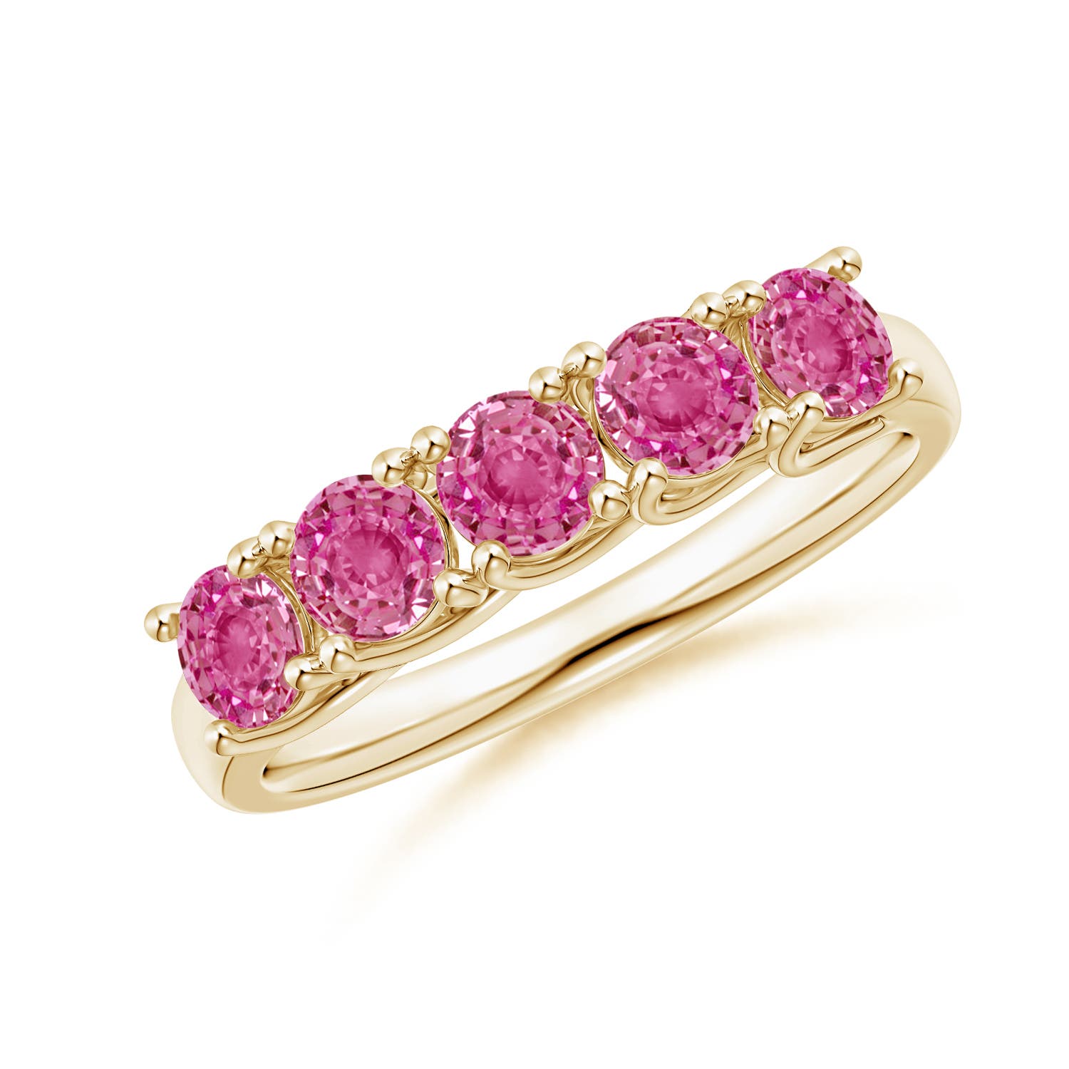 Angara 1.35 Carats Half Eternity Five Stone Pink Sapphire Wedding Ring in 18K Yellow Gold