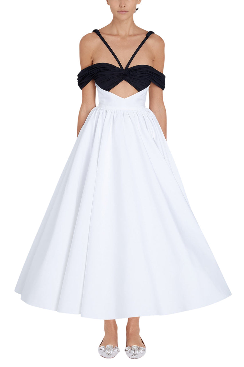MAXI IVORY POPELINE DRESS AND BLACK TOP