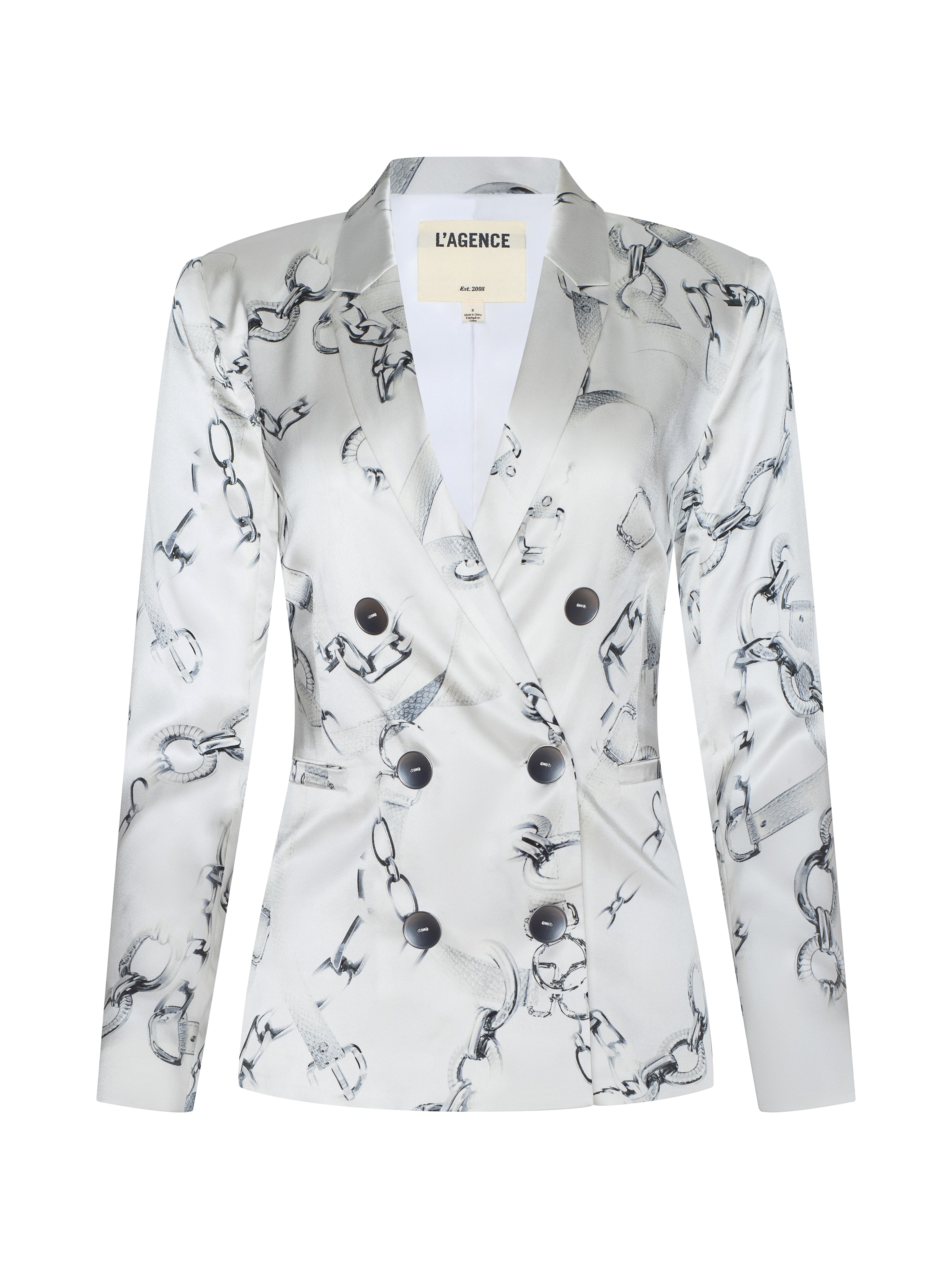 Colin Silk Blazer In Ivory/grey Medium Faded Chain