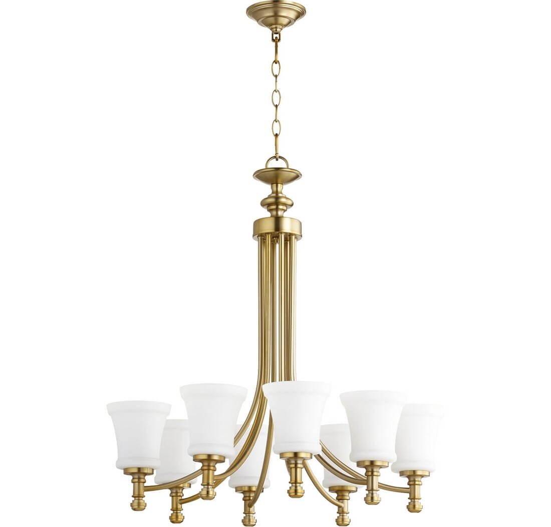 Quorum Rossington 8-Light 29" Transitional Chandelier in Aged Bra