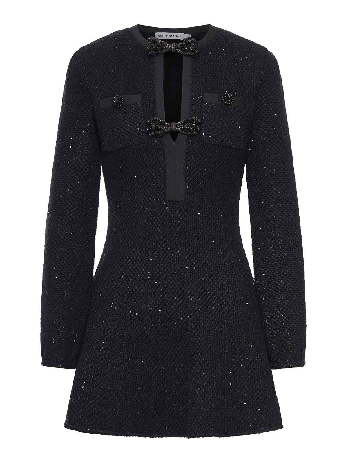 Mini Dress In Knit With Black Sequins