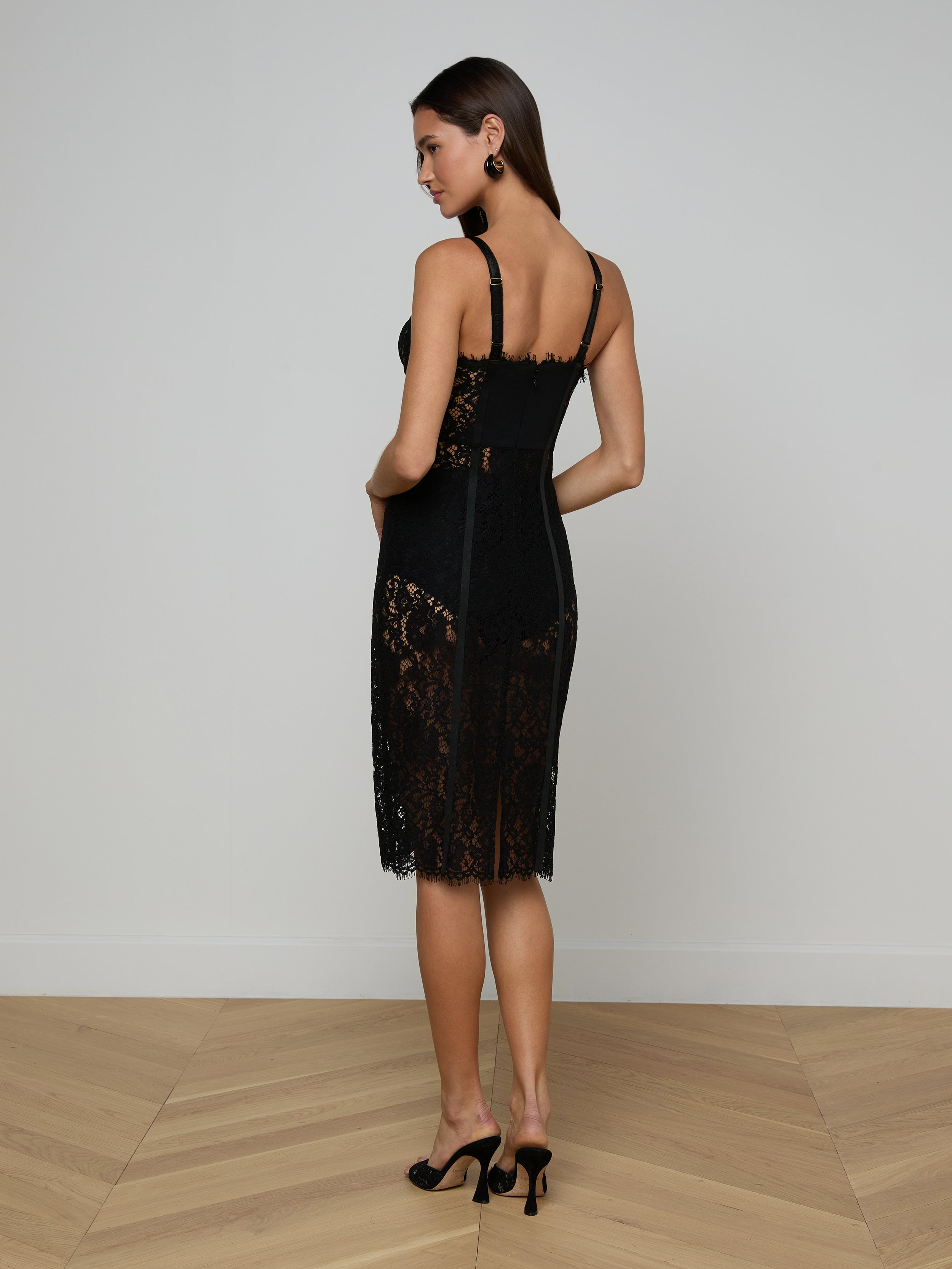 Jennifer Lace Midi Dress In Black