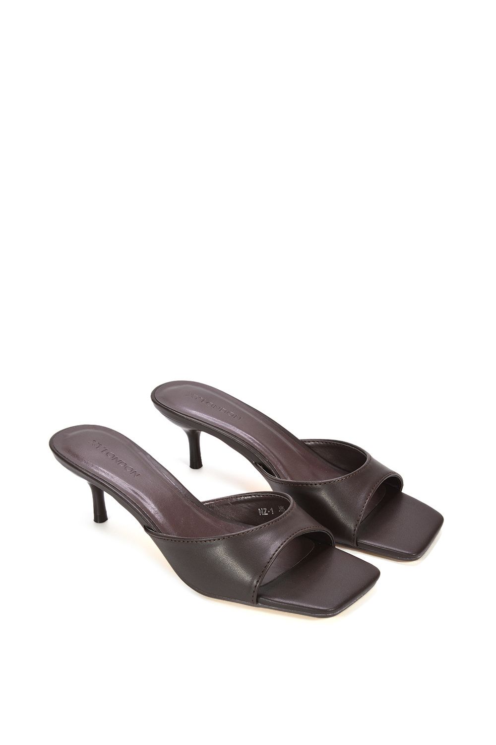 Xy London 'jane' Square Toe Kitten Heel Slip On Heeled Sandal Mules In Brown