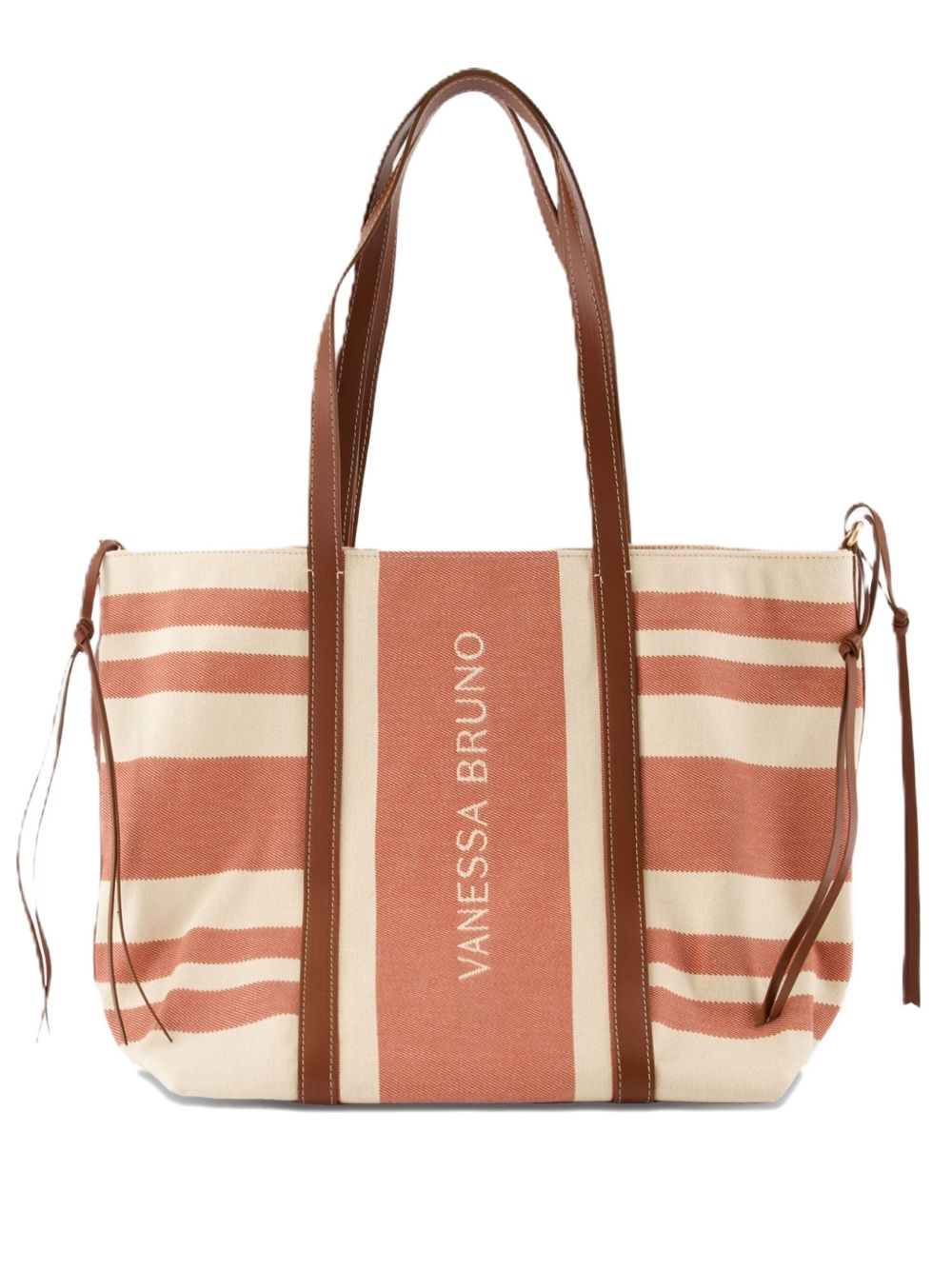 Striped leather-trimmed tote bag - Neutrals