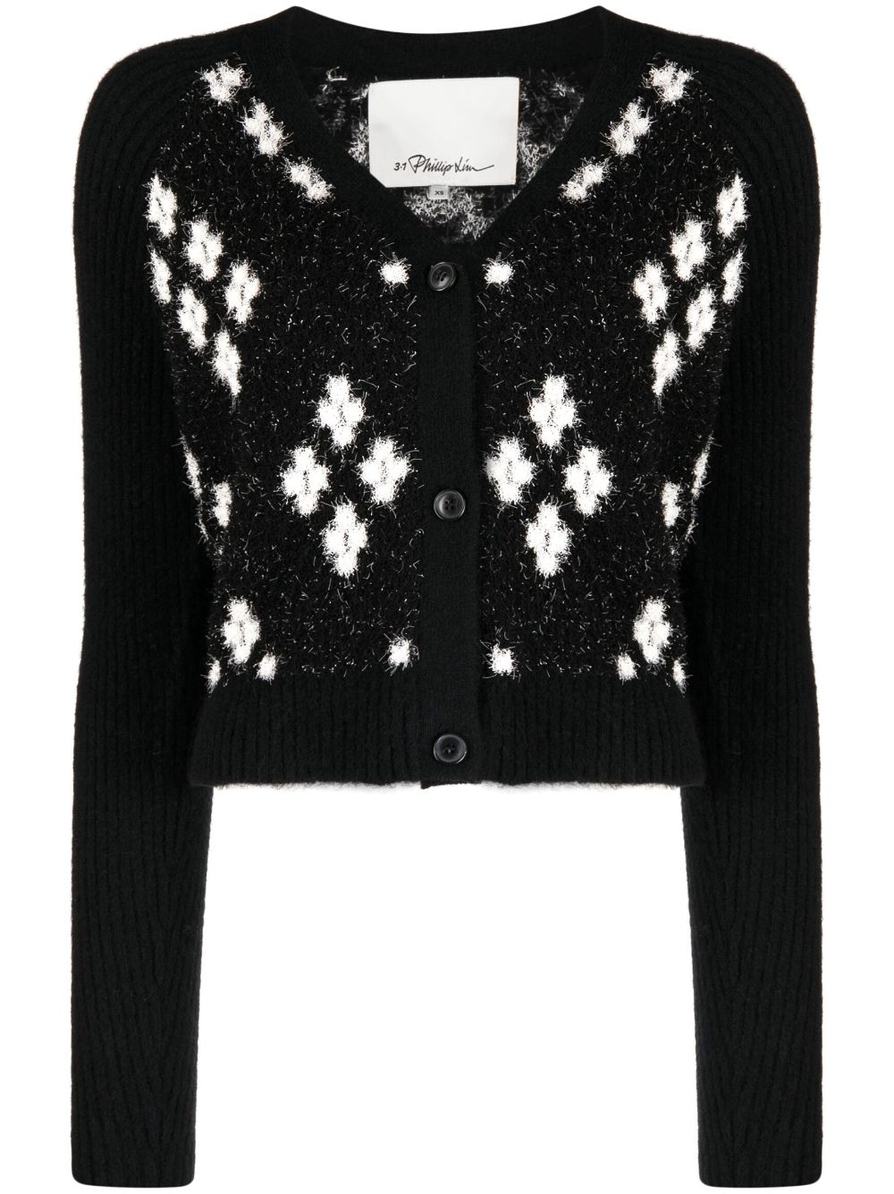 Argyle-check knitted cardigan - Black