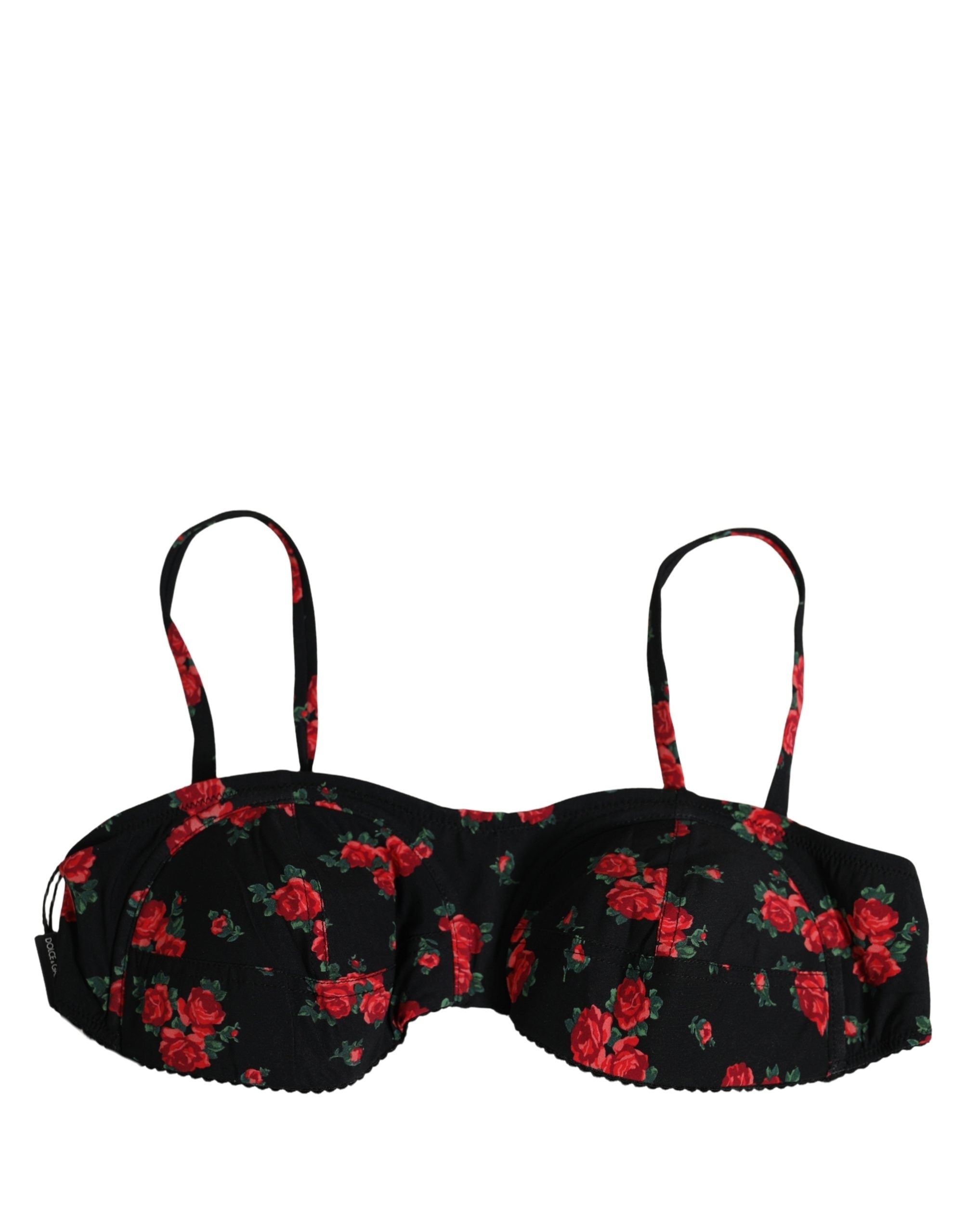 Floral Print Underwire Bikini Top — Black