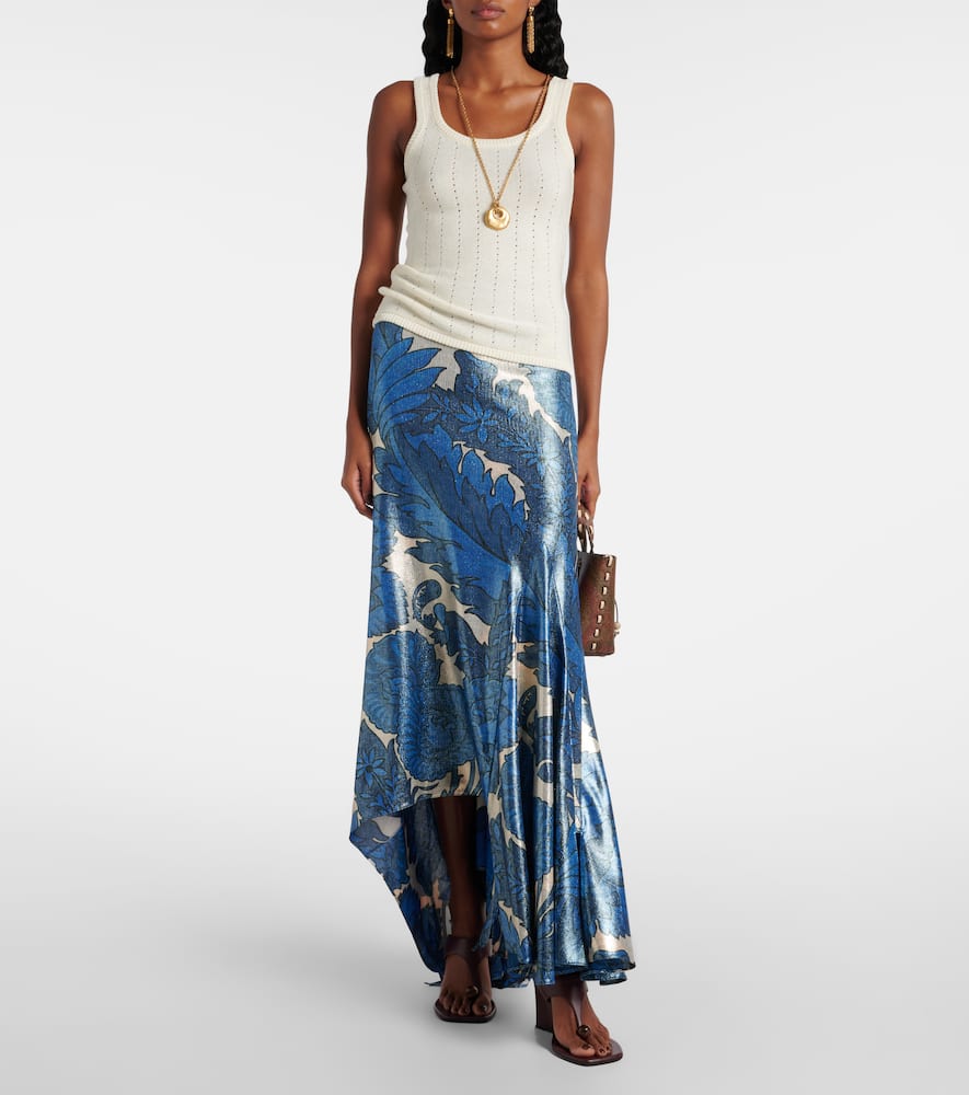 Etro Printed asymmetric lamé maxi skirt
