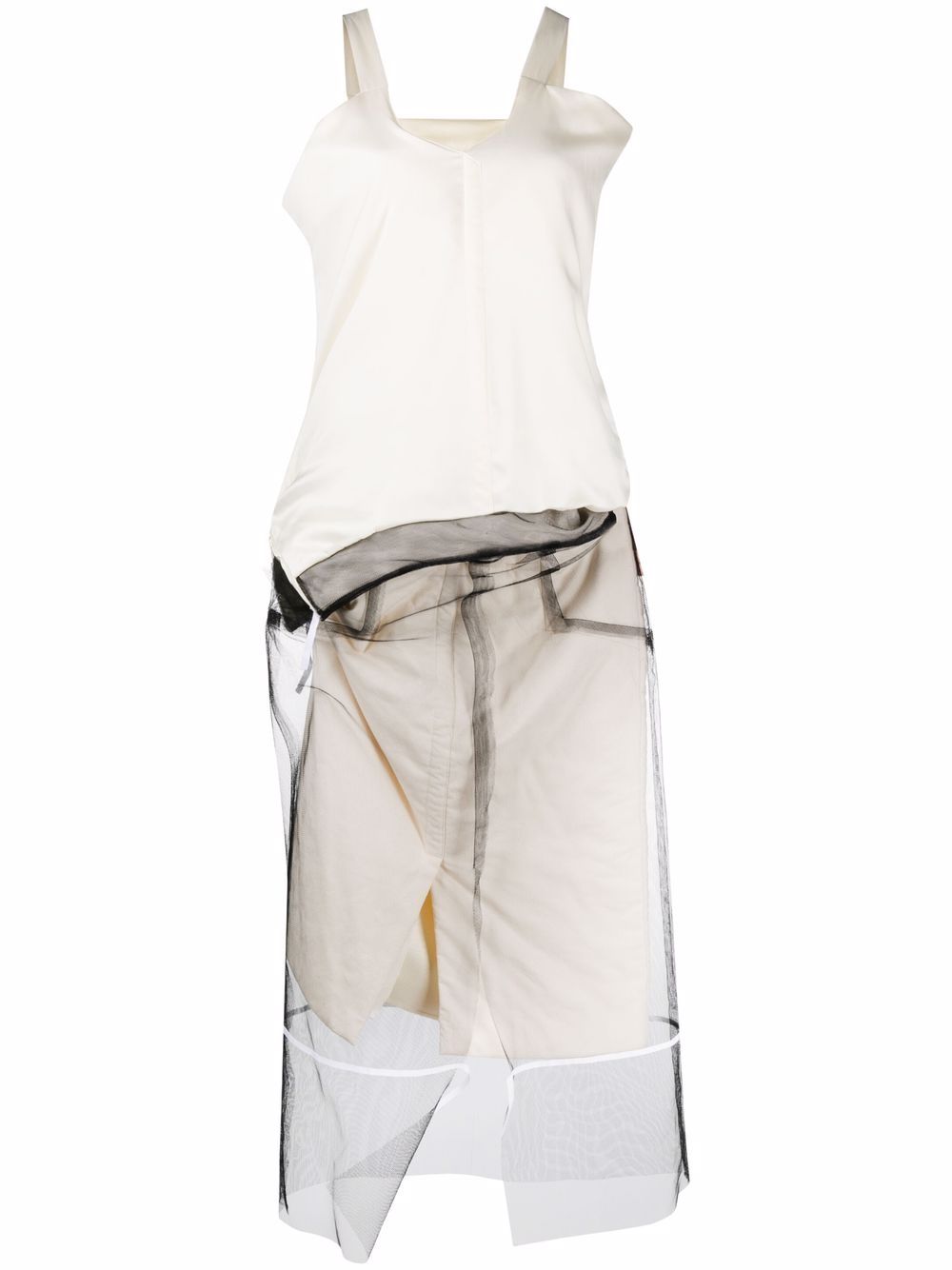 Panelled tulle-overlay dress - Neutrals