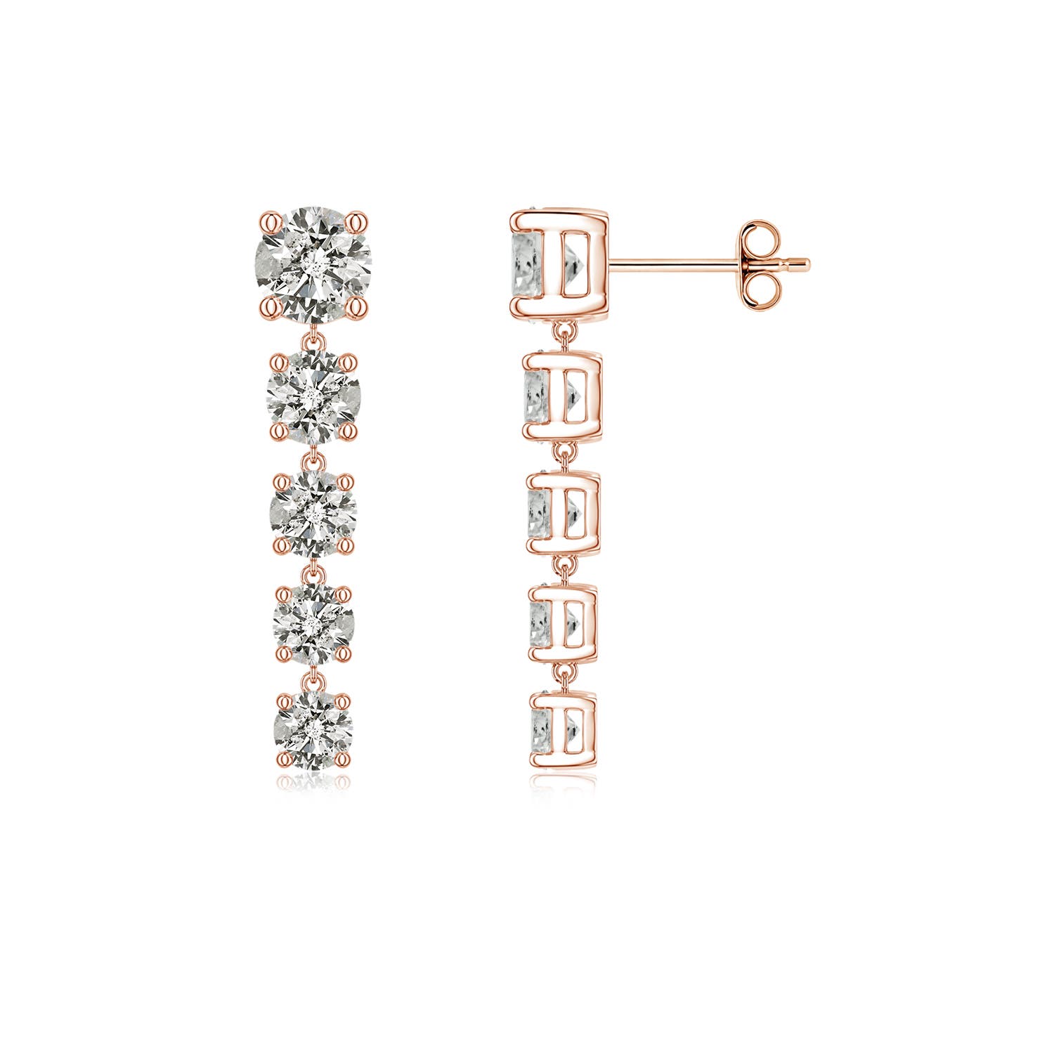 Angara 2.44 CTW Graduated Round Diamond Five-Stone Dangle Earrings in 14K Rose Gold