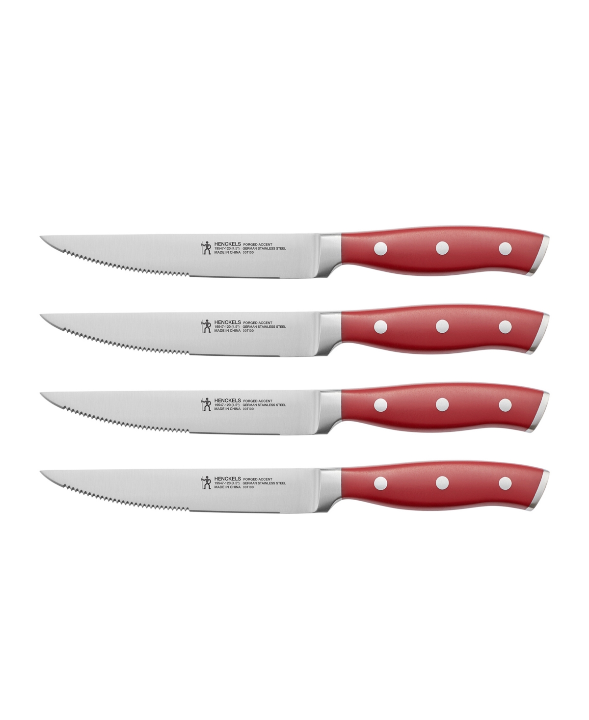 Forged Accent 4 Piece Steak Set - Stainless Steel Blade and Red Handle