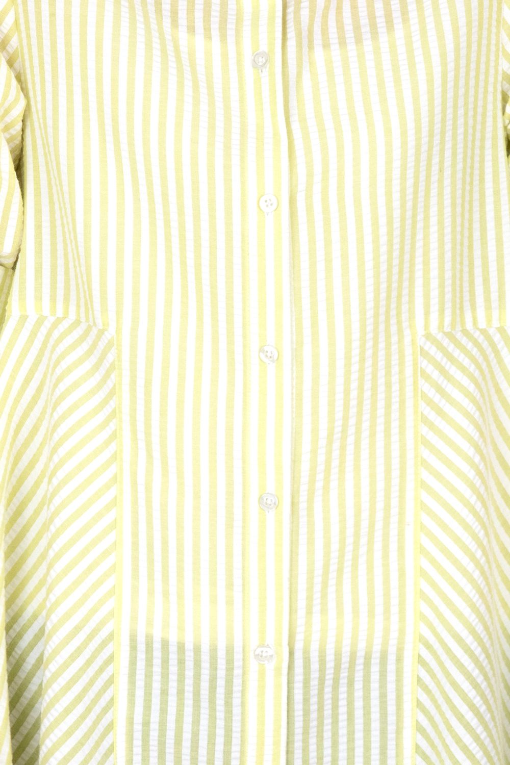 Klass. Women's Oversized Striped Seersucker Dipped Hem Shirt in Lime | : Small/Mediu