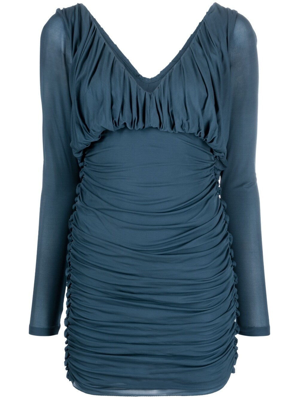 Draped V-Neck Dress — Teal