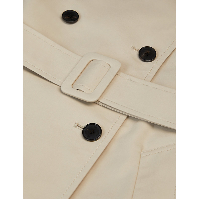 Womens Beige Notch-collar Double-breasted Cotton-blend Trench Coat