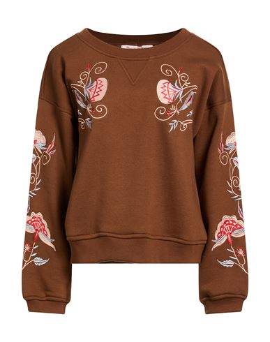 Woman Sweatshirt Brown Size L Cotton