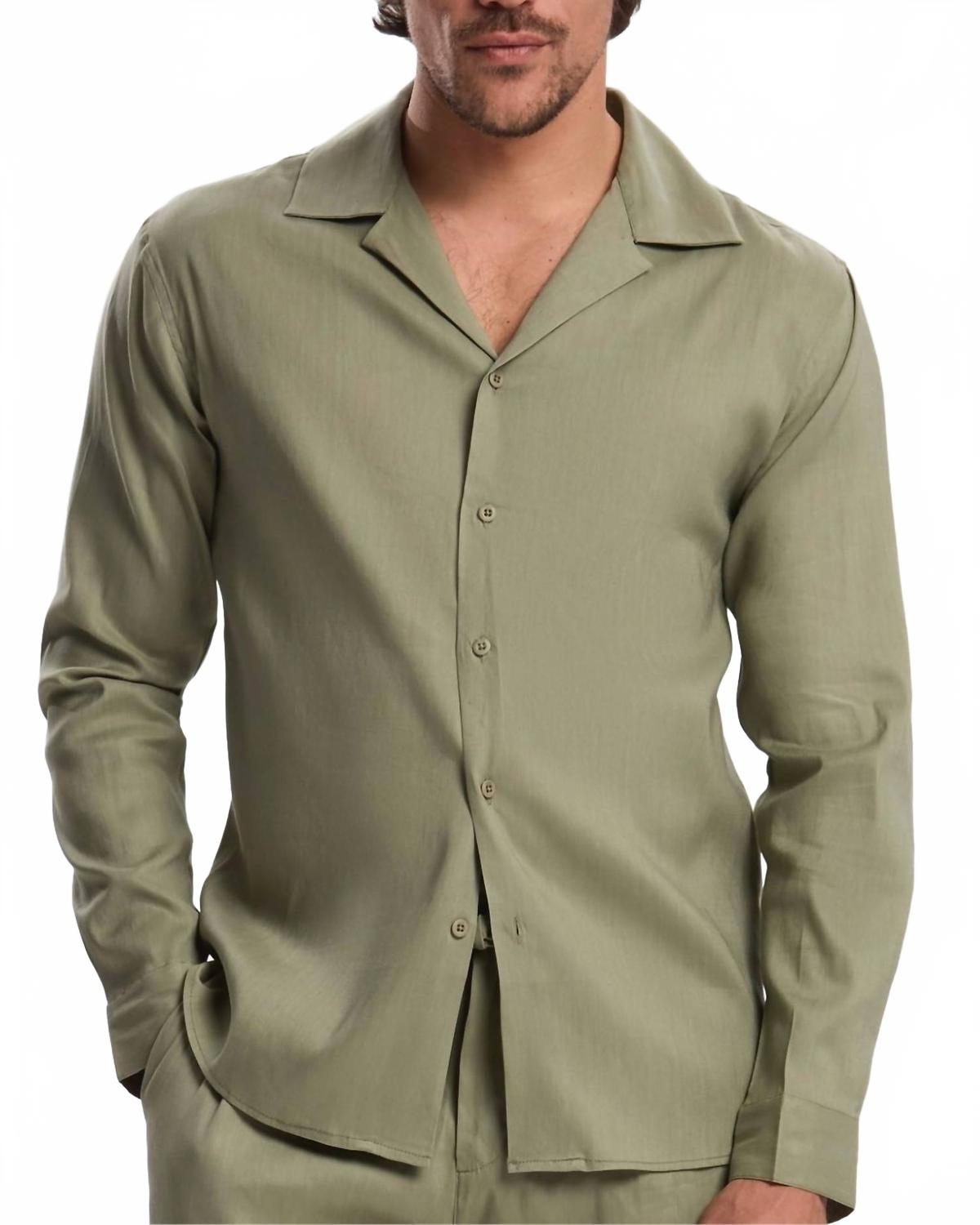 Long-Sleeve Button Shirt In Olive Green