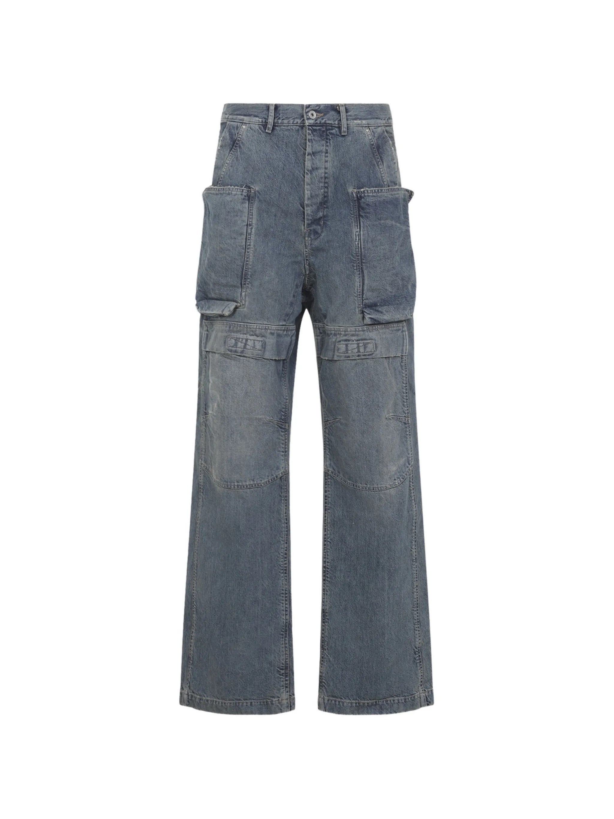 Cotton Belt Loops Pants with Multiple Flap Pockets and Button Closure