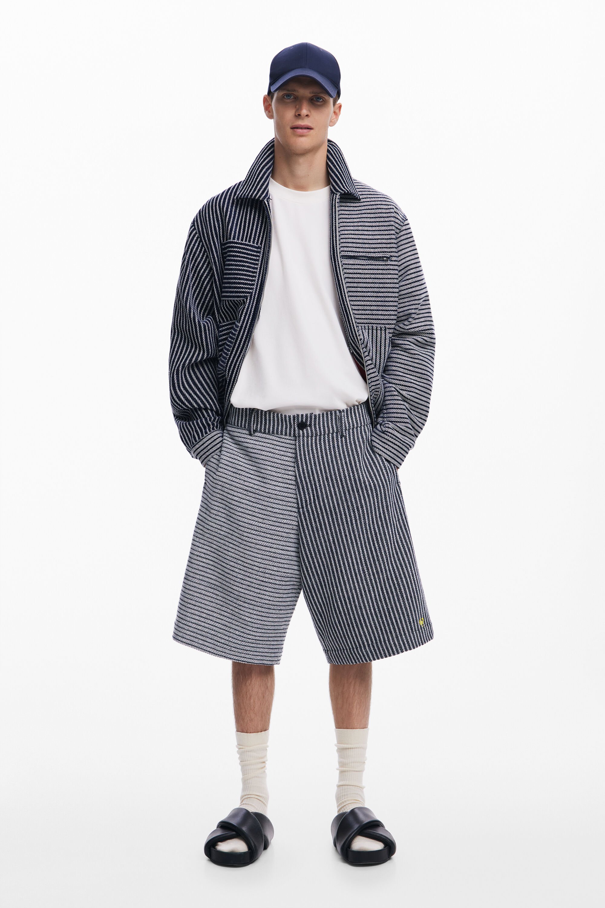 Baggy striped Bermuda shorts