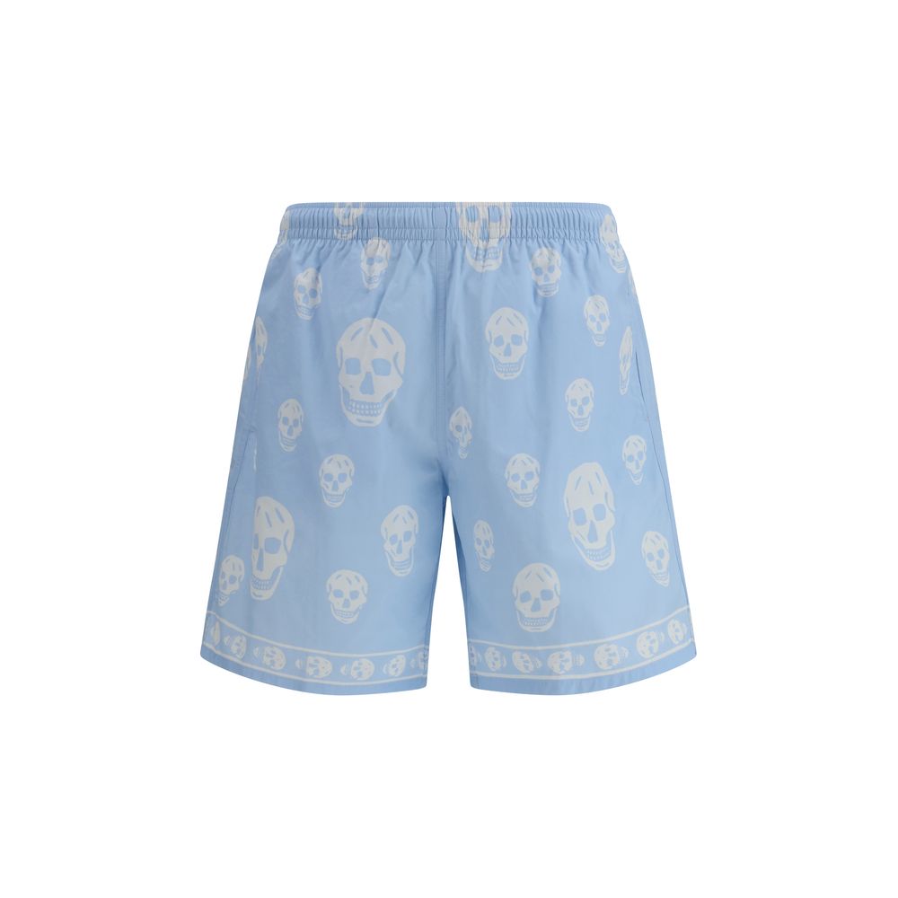 Skull-Print Polyamide Shorts — Blue