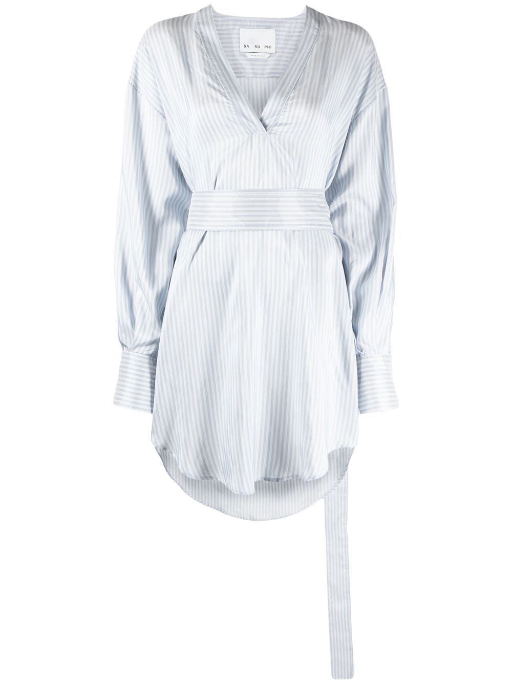 V-neck tied shirt-dress - Blue