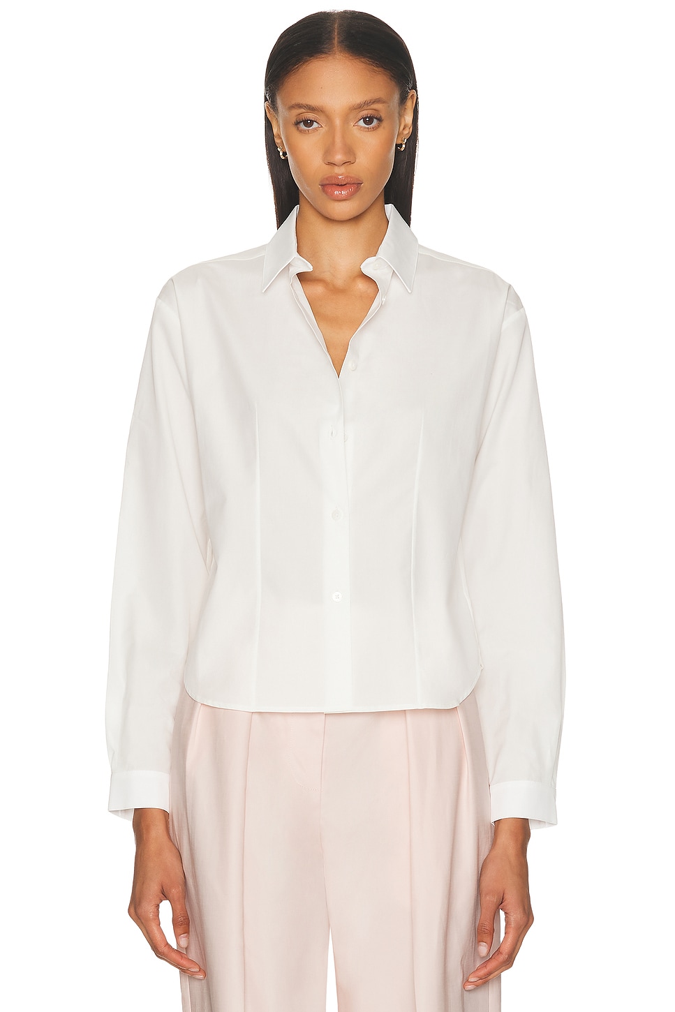 RENGGLI Cropped Long Sleeve Button Up Top in Bone - White.  XS also in L