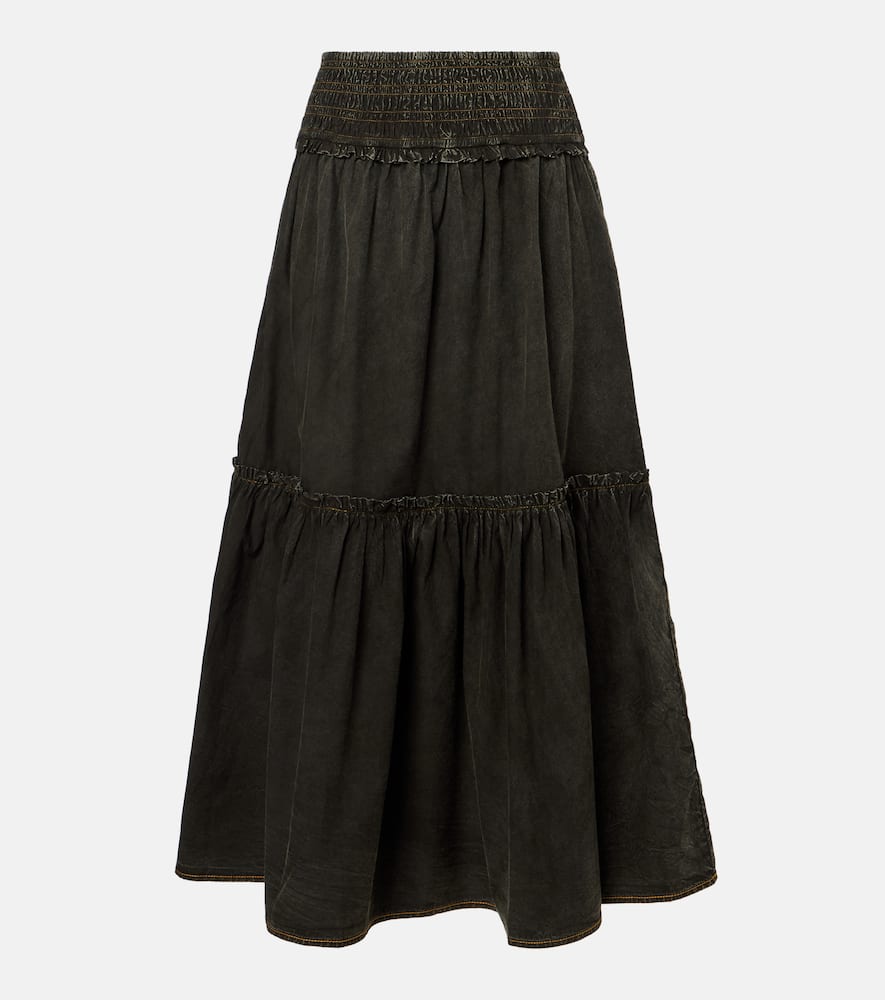 Smocked tiered cotton maxi skirt