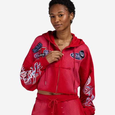 Women's Cropped Full Zip Hoodie in Red
