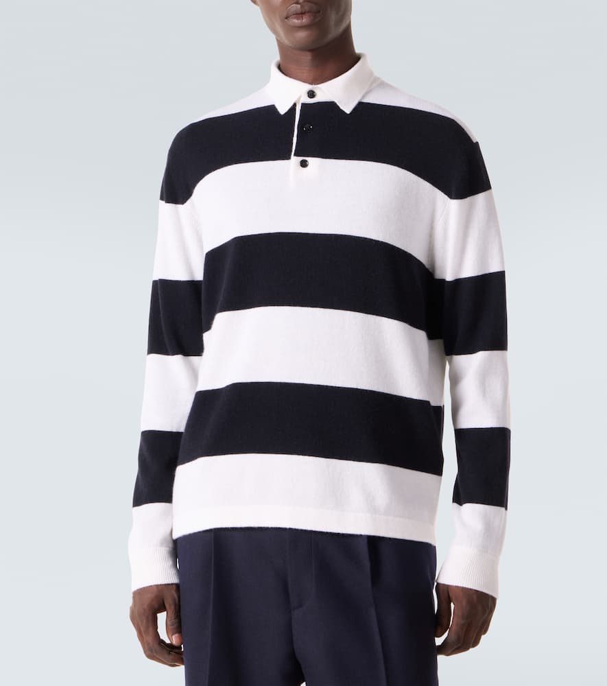 Striped wool and cashmere polo sweater