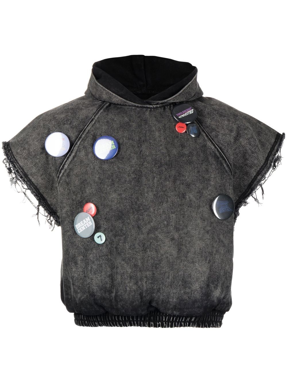 Badge-embellished sleeveless hoodie - Black