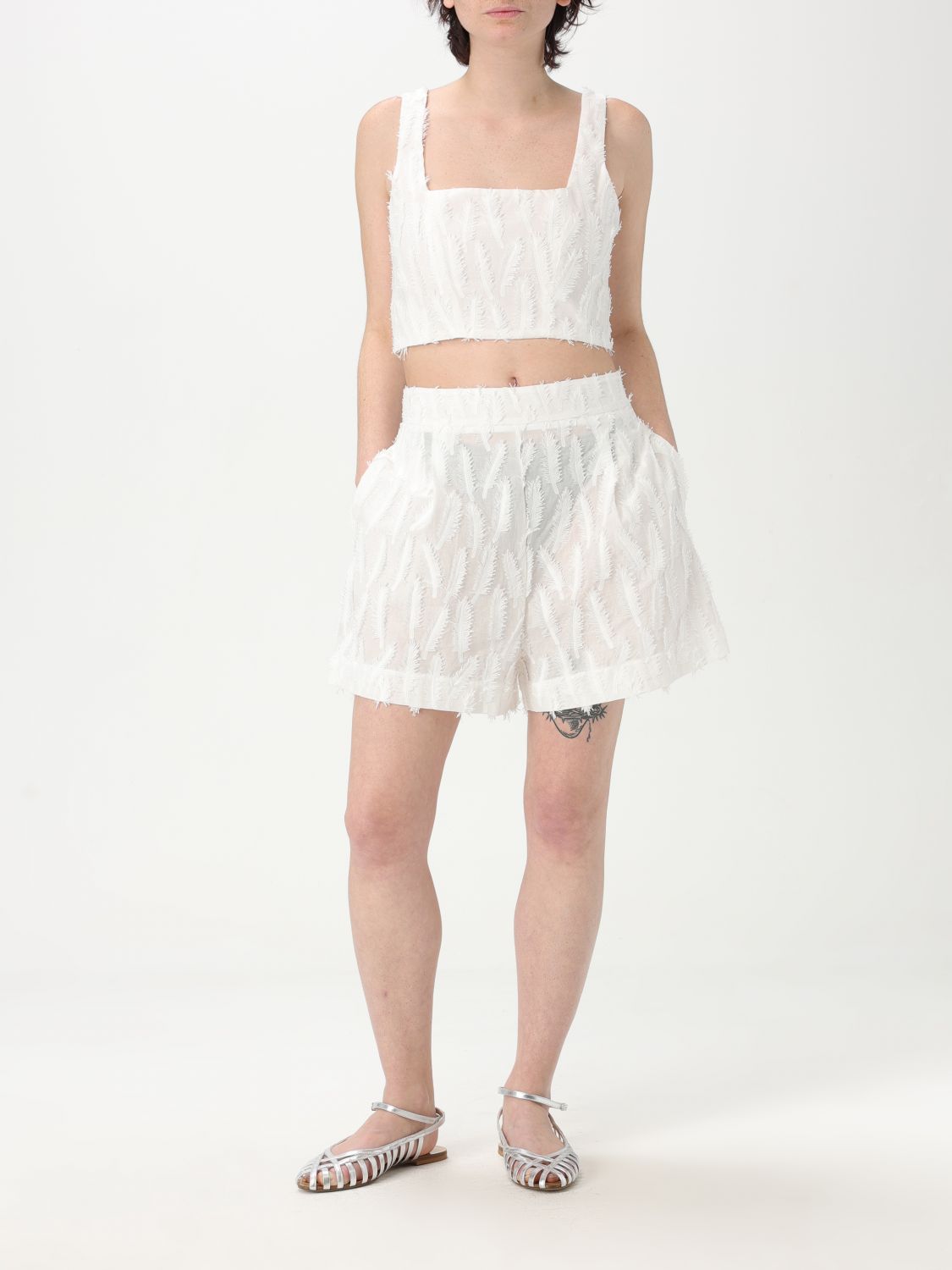 Appliqué-detail top - White