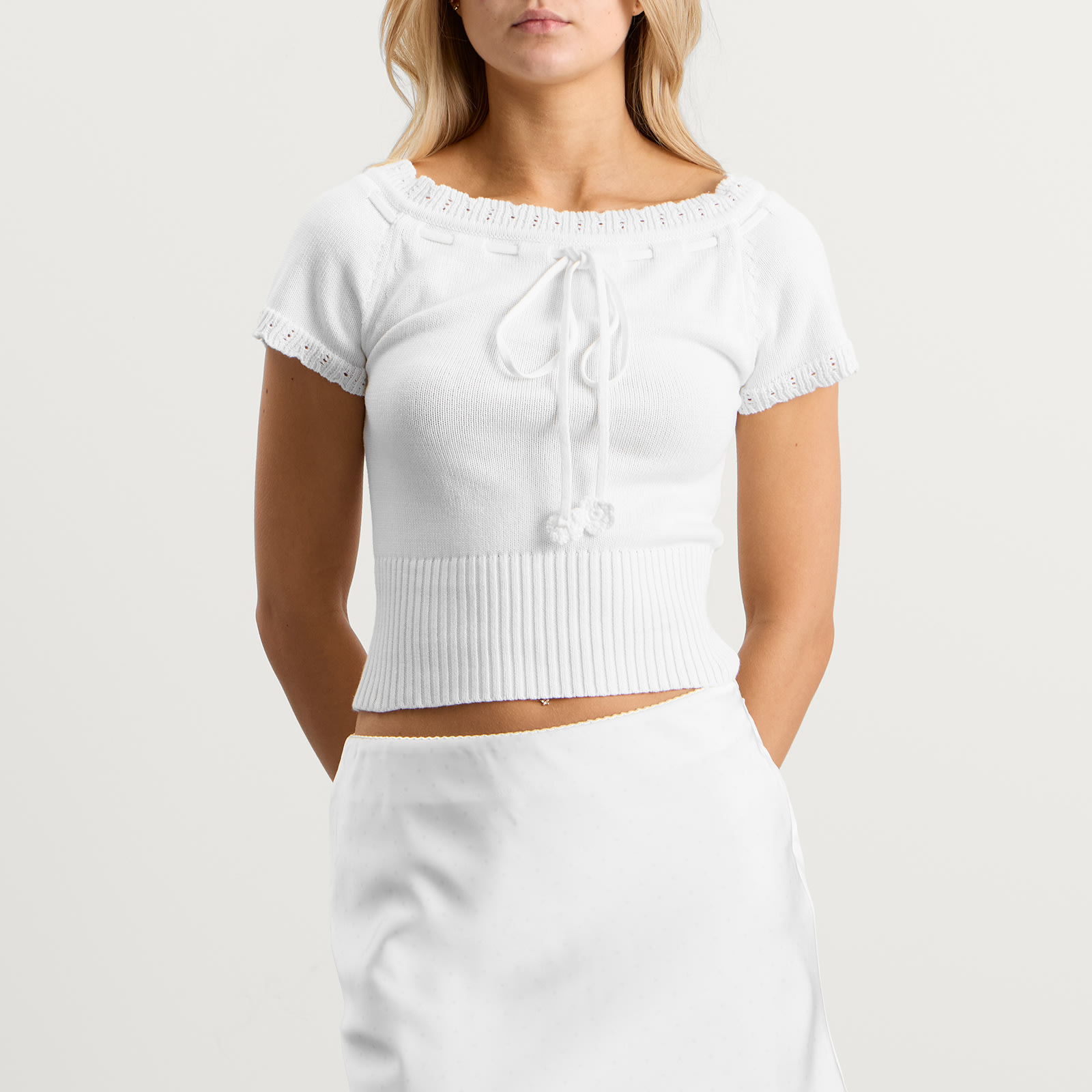 Women's Lace Knit Top in White