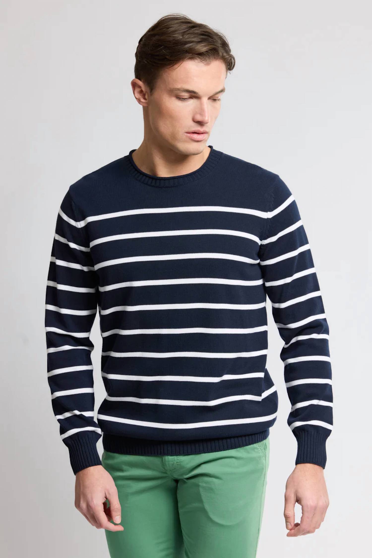 Heritage Striped Sweater In Deep Navy/white