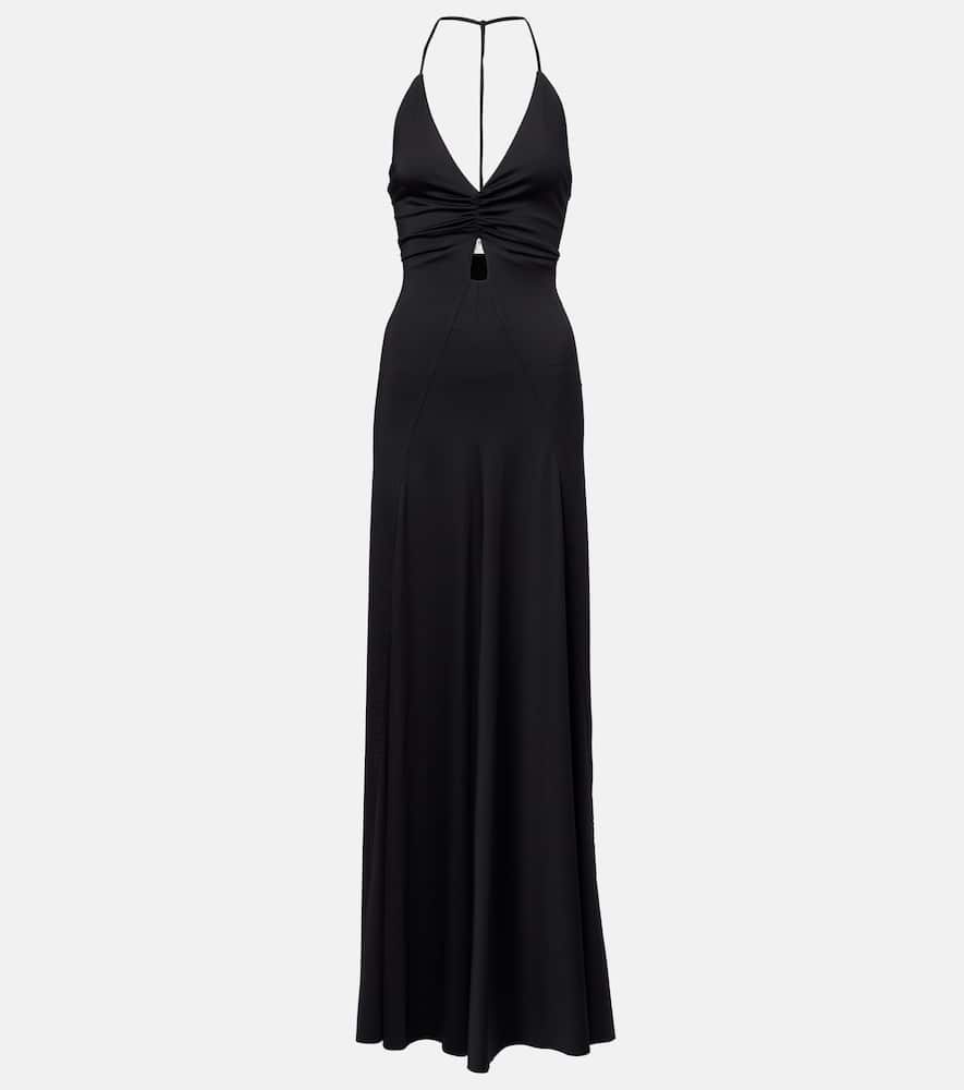 Gathered jersey open-back gown
