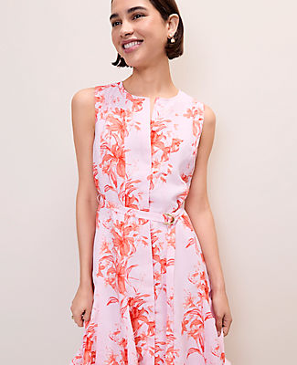 Ann Taylor Floral Belted Flare Dress