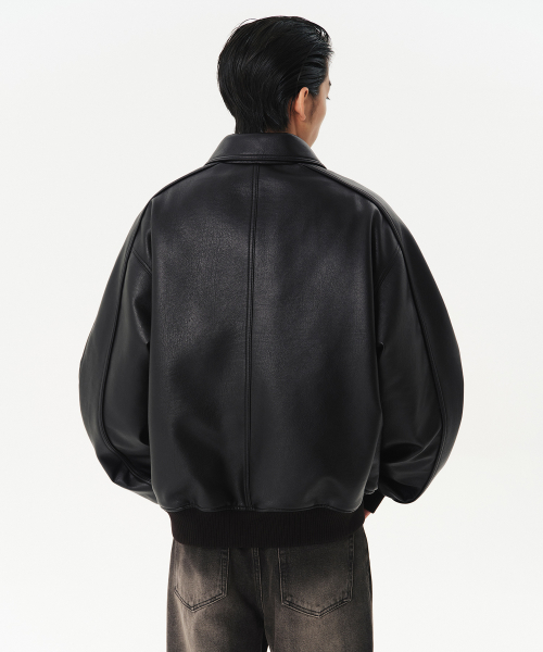 Synthetic Leather Oversized Collared Jacket