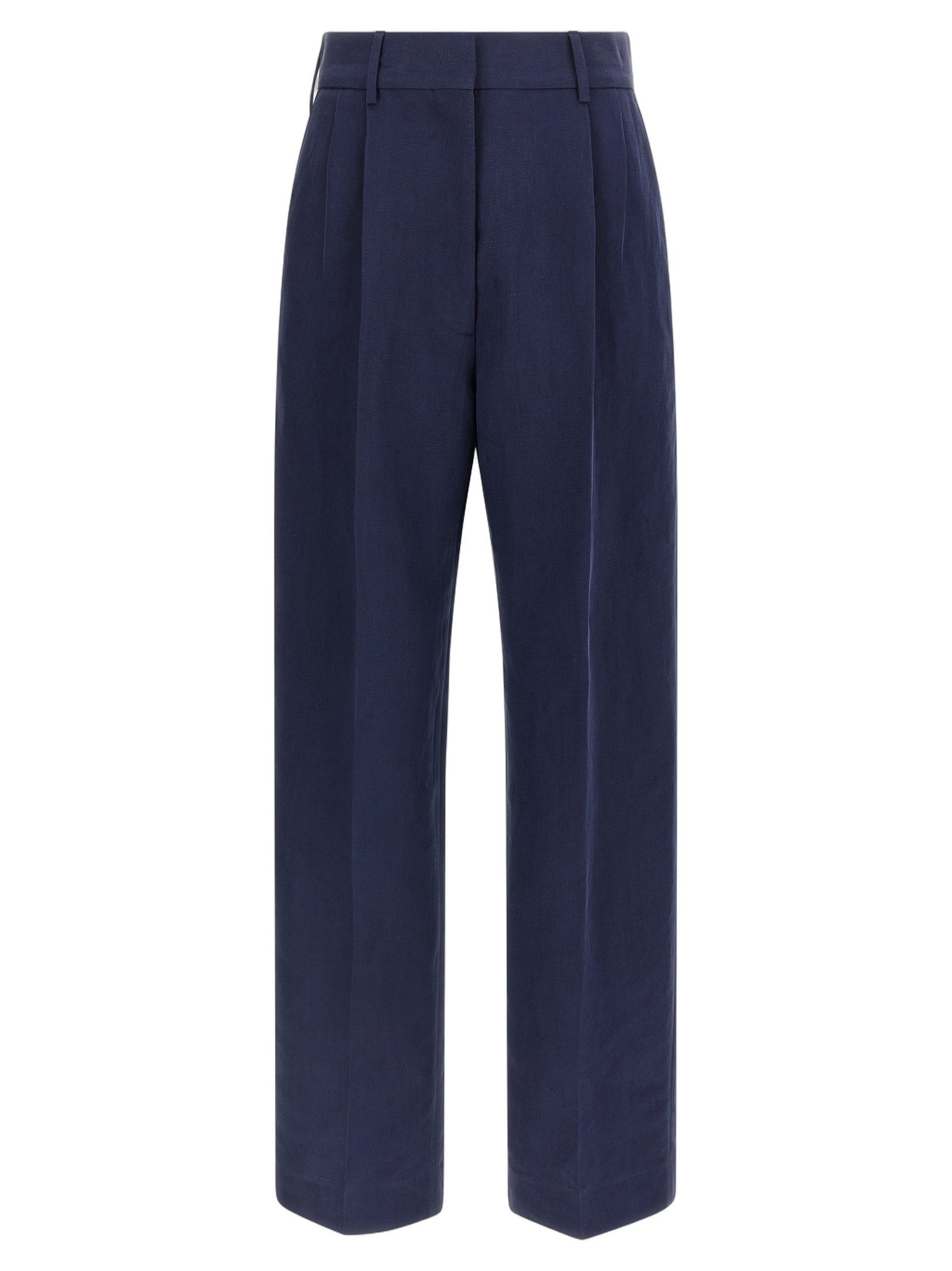 Linen-Silk Blend Trousers — Navy