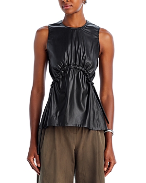 Faux Leather Drawstring Top