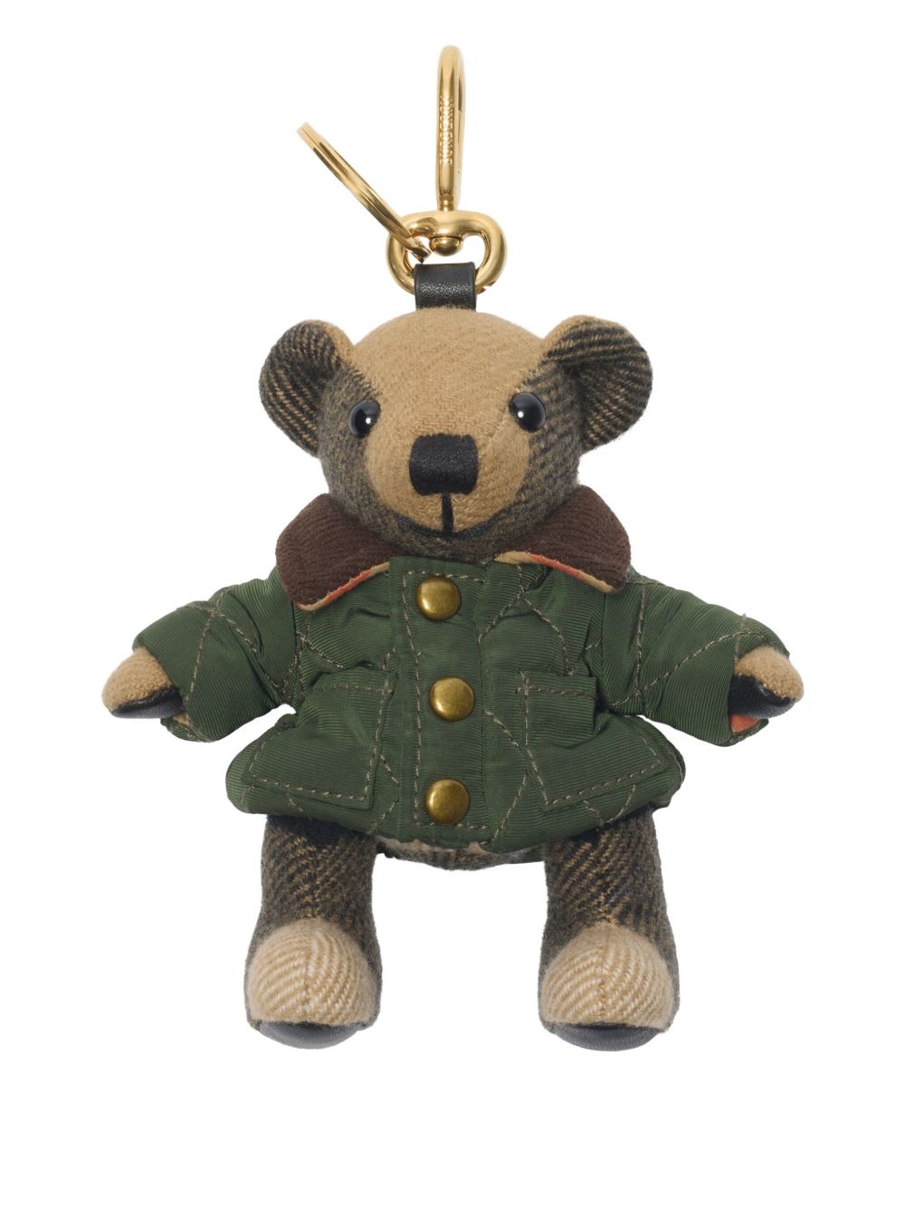 Mini Cashmere Bear Keychain with Quilted Jacket and Corduroy Collar, 13.5 cm