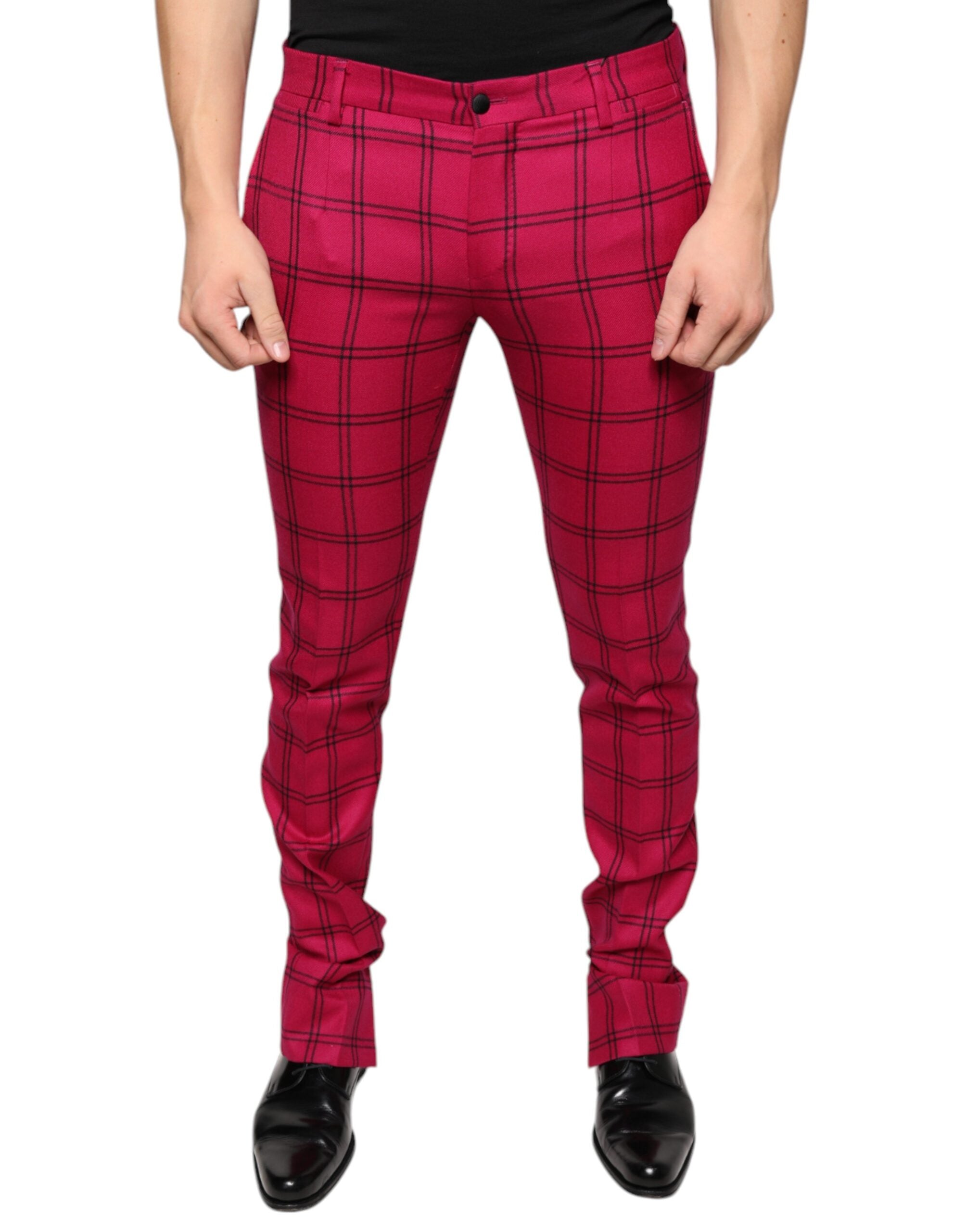 Checkered Wool Trousers — Pink