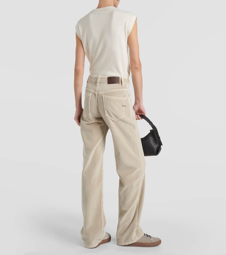 Mid-rise cotton velvet straight pants